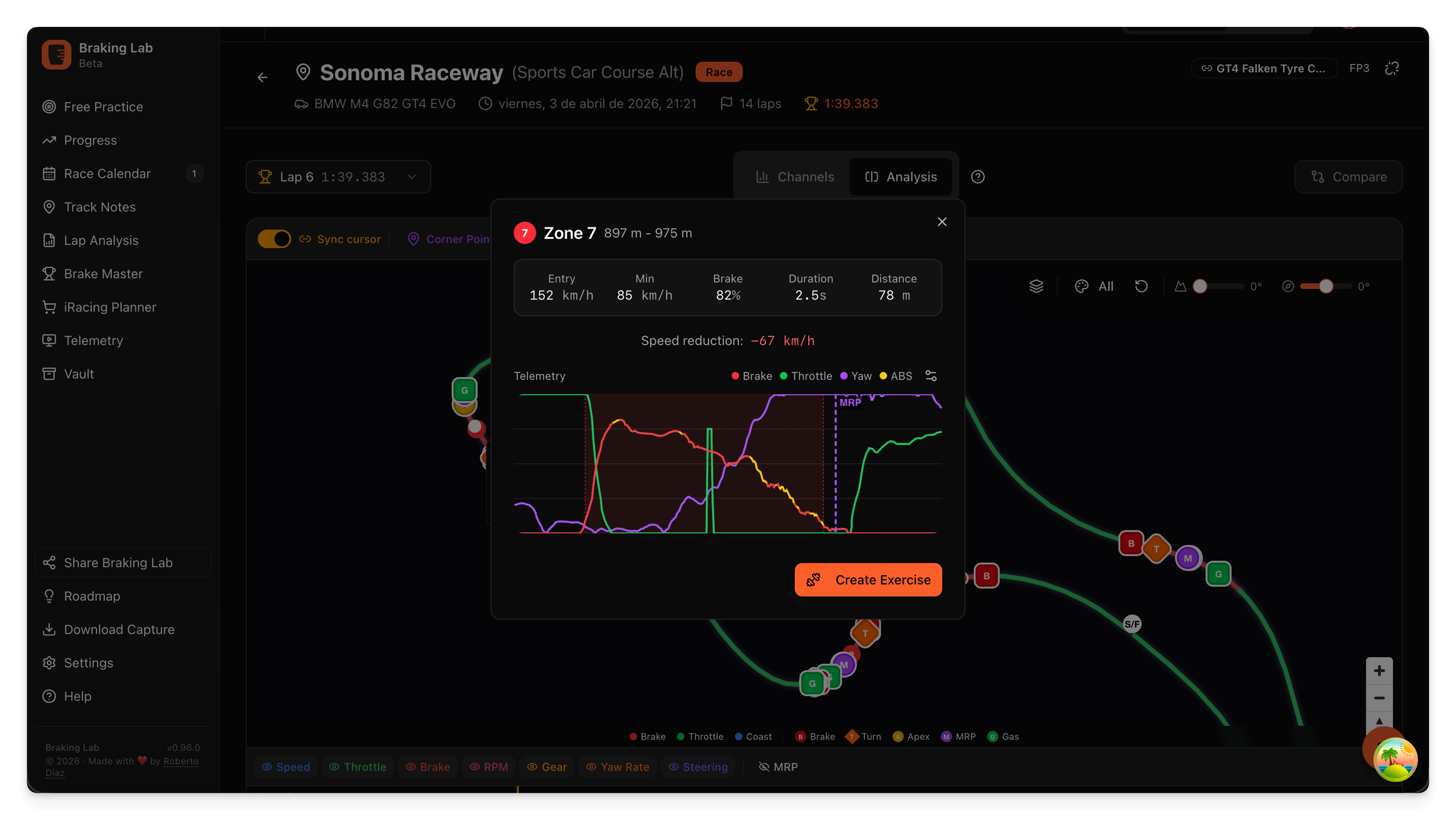 Telemetry analysis in the cloud with track map