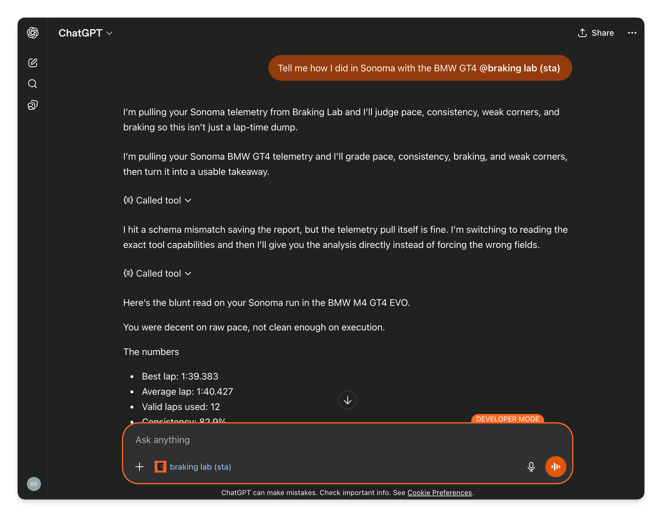AI analyzing telemetry data from Braking Lab